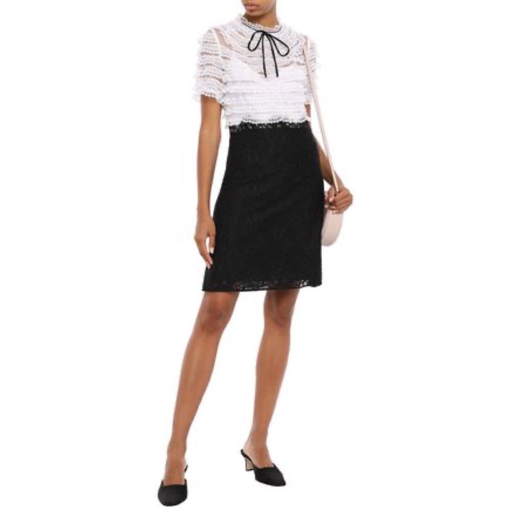 Sandro Helsinki White Black Two Tone Lace Neck Tie Mini Dress XS - Picture 3 of 12